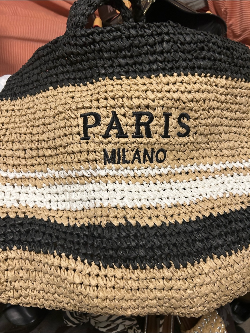 Milano Striped Woven Tote in Black, Tan & White